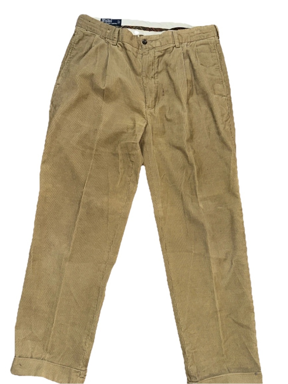 Vintage 90s Polo Ralph Lauren Hammond Corduroy Pants Cuffed Brown Tan Size 36